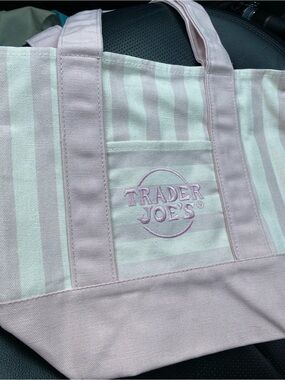 Trader Joe's Pink & White Striped Canvas Tote